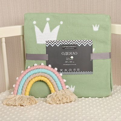 Детское байковое одеяло "Короны" зеленое - миниатюра фотографии товара в каталоге ЛиноБамбино