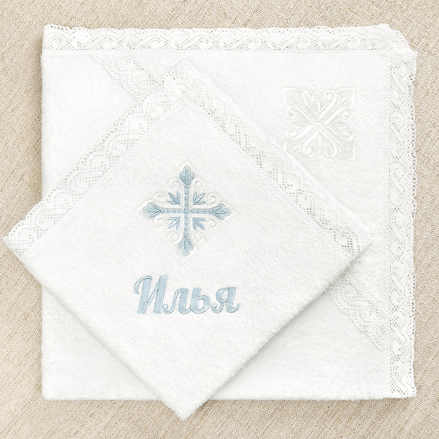 Фото товара "Кружевное полотенце для крещения "Лучистый крест"" при наведении