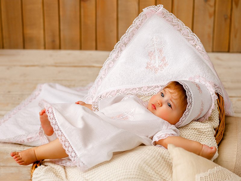 Крестильный набор для новорожденного из хлопка, 03-00575, р. 56, Бело-молочный, Модный карапуз