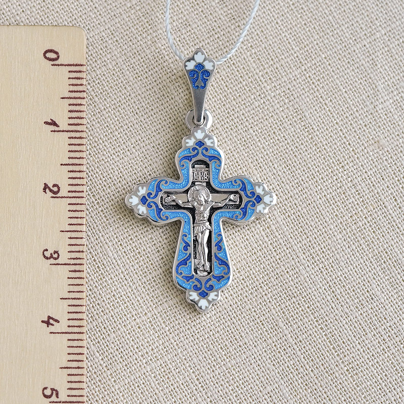 Серебряный крестик КРЭ18 голубая эмаль фото 5