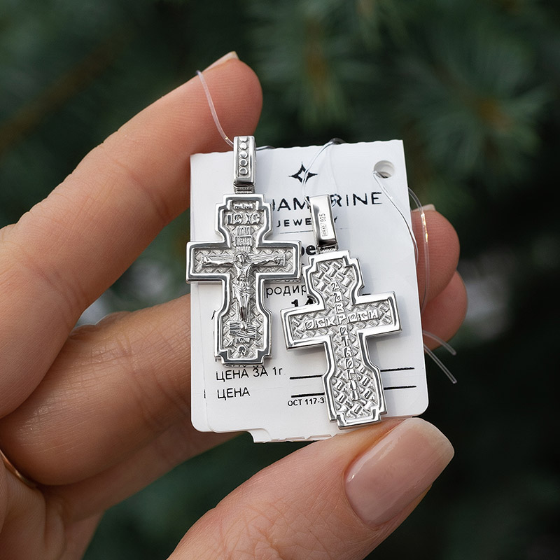 Серебряный крестик 14858АКВ, взрослый фото 1