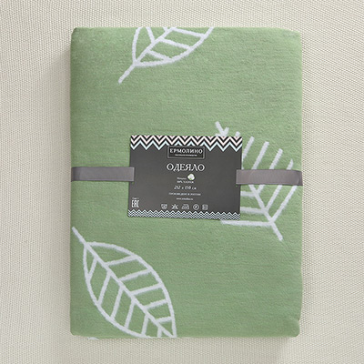 Фото товара "1,5-спальное байковое одеяло "Листья" зеленое" при наведении