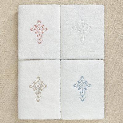 Махровое крестильное полотенце "Крест с завитками" - миниатюра фотографии товара в каталоге ЛиноБамбино