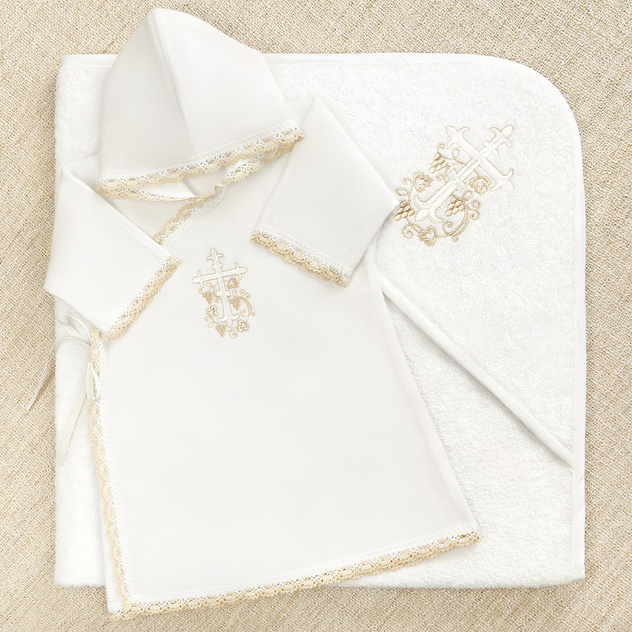 Махровое полотенце для крещения с уголком "Крестик с лозой" фото 5