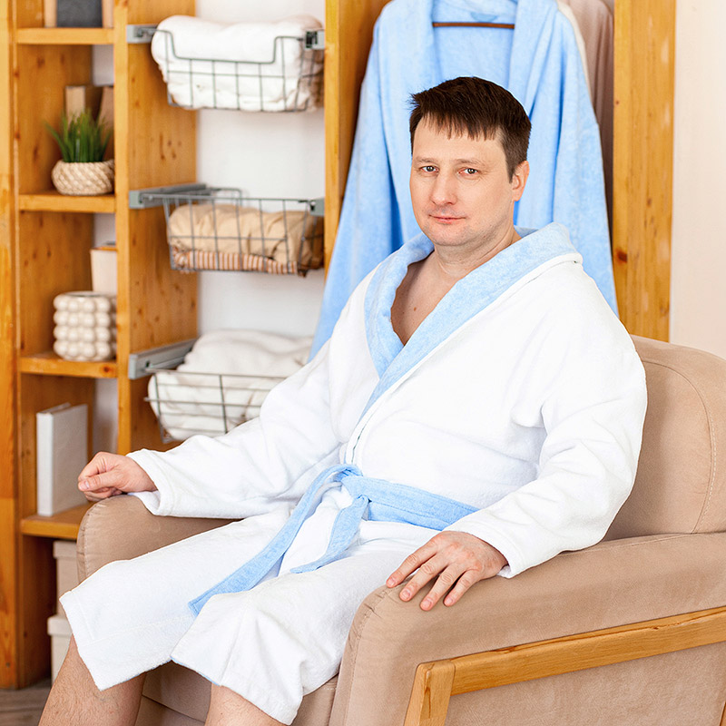 Махровый халат для папы бело-лазурный фото 6