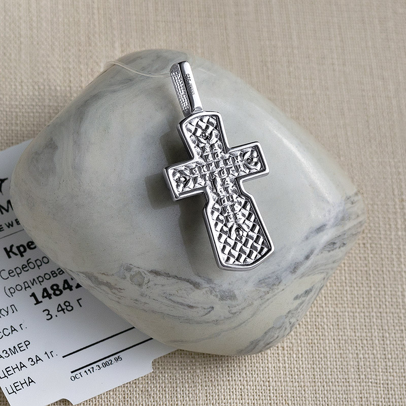 Серебряный крестик 14842АКВ, взрослый фото 7