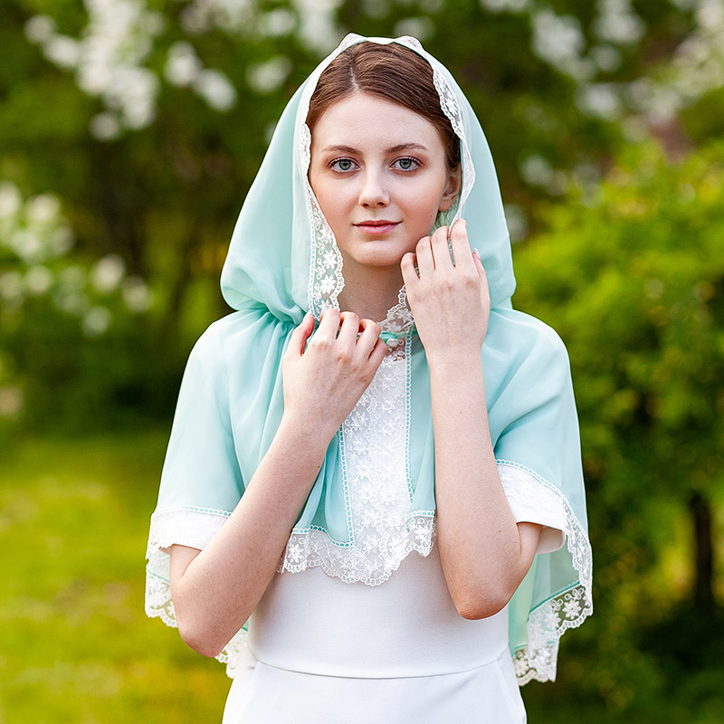 Мятный платок с капюшоном "Арина" женский фото 3