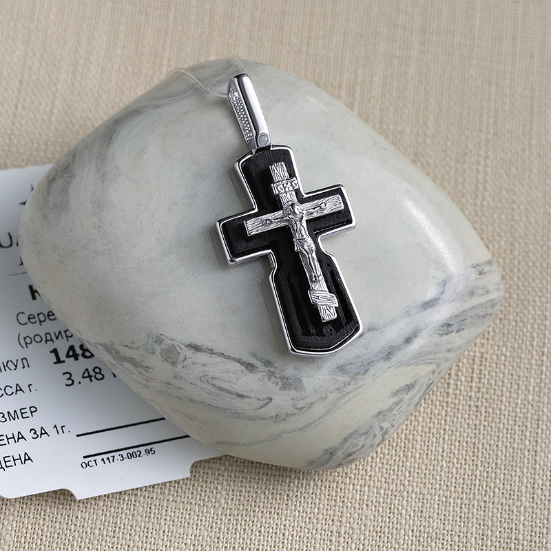 Серебряный крестик 14842АКВ, взрослый фото 6