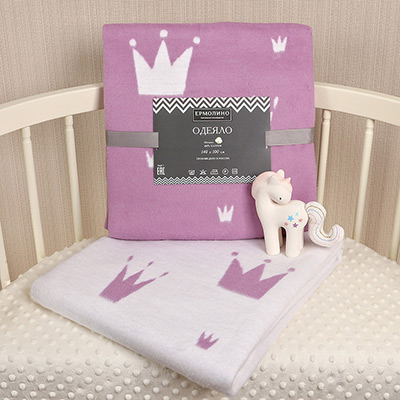Детское байковое одеяло "Короны" фуксия - миниатюра фотографии товара в каталоге ЛиноБамбино