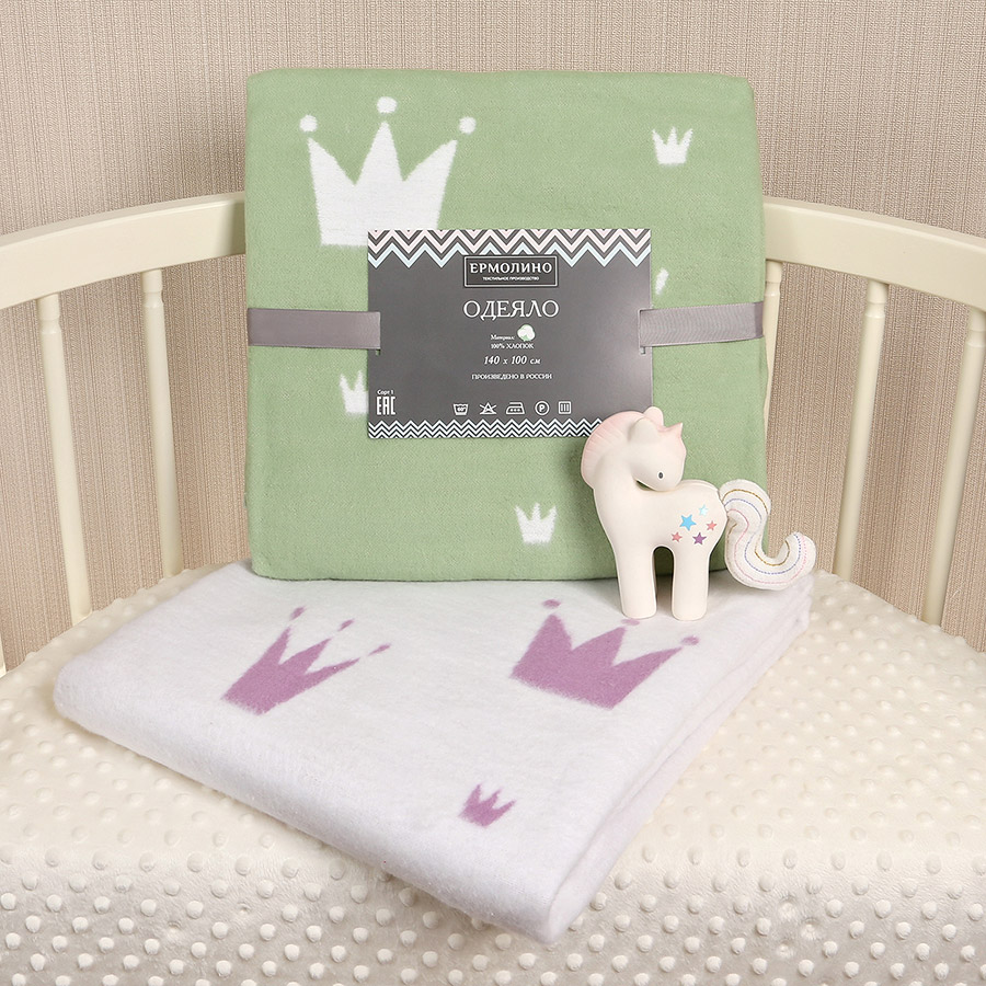Детское байковое одеяло "Короны" зеленое фото 3