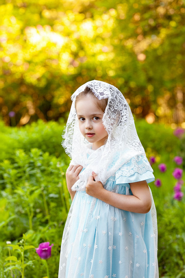 Крестильное платье "Голубой жемчуг" с чепчиком фото 9
