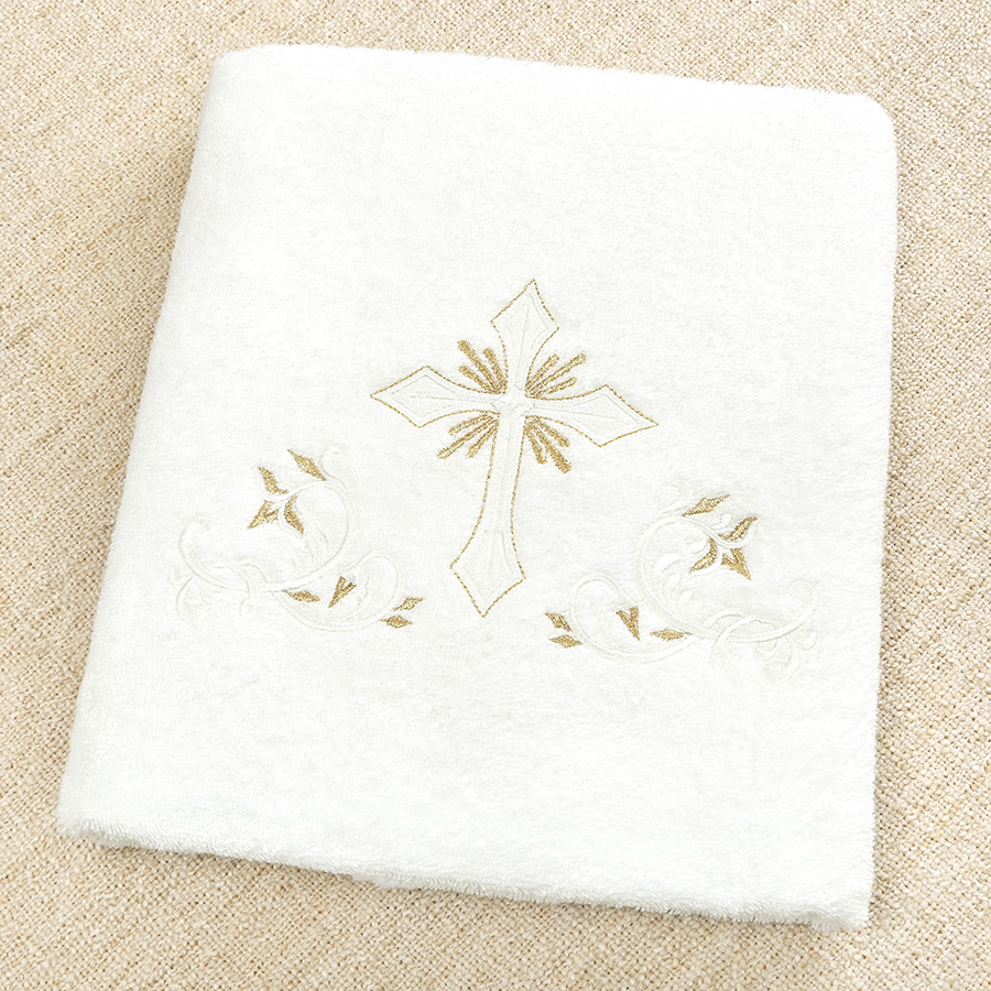 Махровое полотенце для крещения "Крестик с орнаментом" фото 2