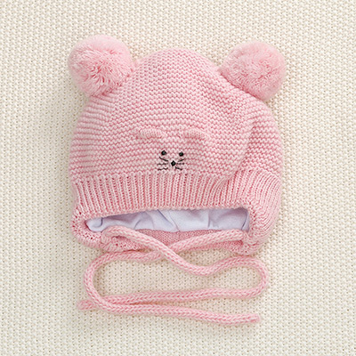 Вязаная шапочка "Мышонок" розовая - миниатюра фотографии товара в каталоге ЛиноБамбино