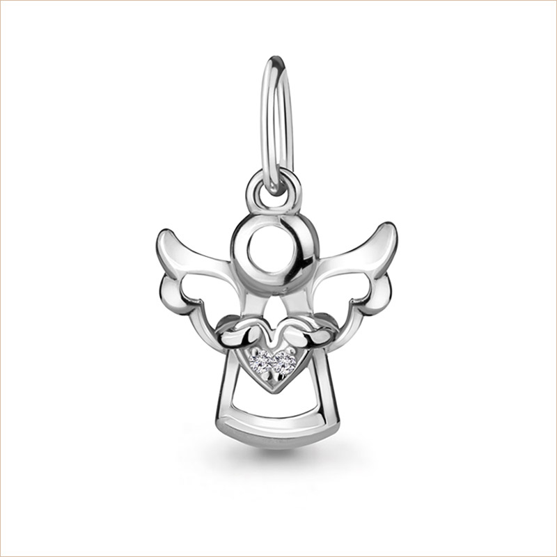 Серебряная подвеска ангелочек с фианитом 23184АКВ фото 1