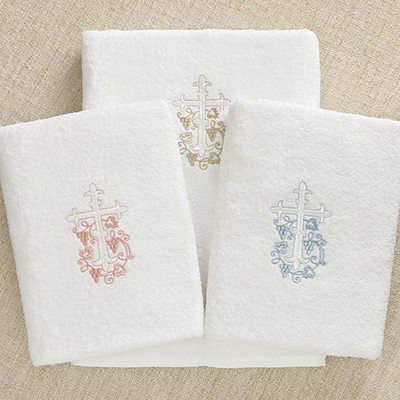 Махровое полотенце для крещения "Крестик с лозой" - миниатюра фотографии товара в каталоге ЛиноБамбино