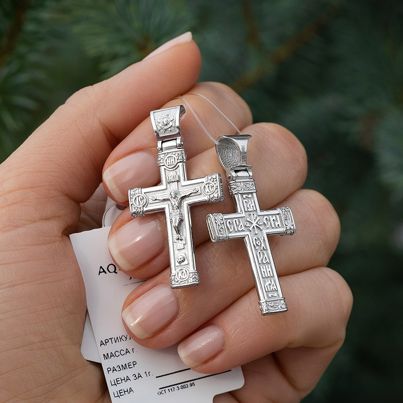 Серебряный крестик 14826АКВ, взрослый фото 3