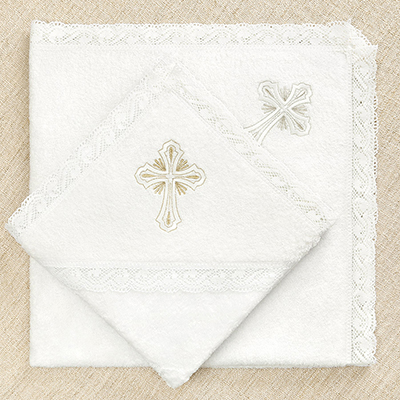 Махровое крестильное полотенце с Лучезарным крестом - миниатюра фотографии товара в каталоге ЛиноБамбино