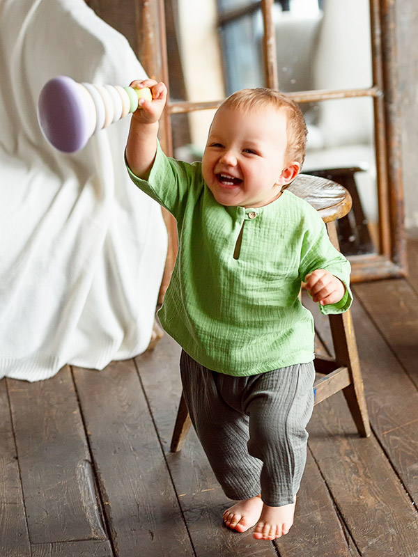 Костюмчик из муслина Дуэт салатово-серый для мальчика фото 1