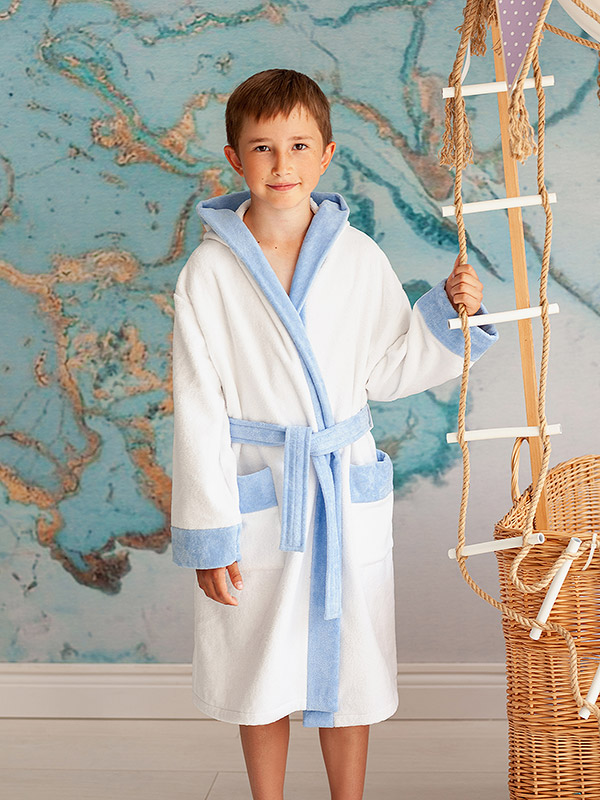 Махровый халат для мальчика бело-лазурный фото 2