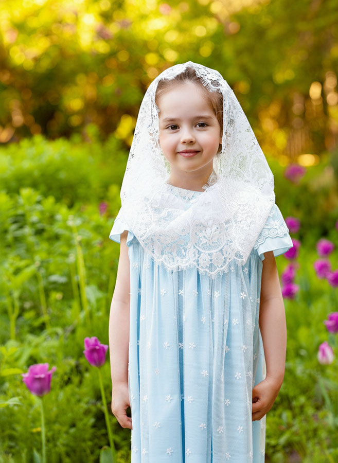 Крестильное платье "Голубой жемчуг" с чепчиком фото 8