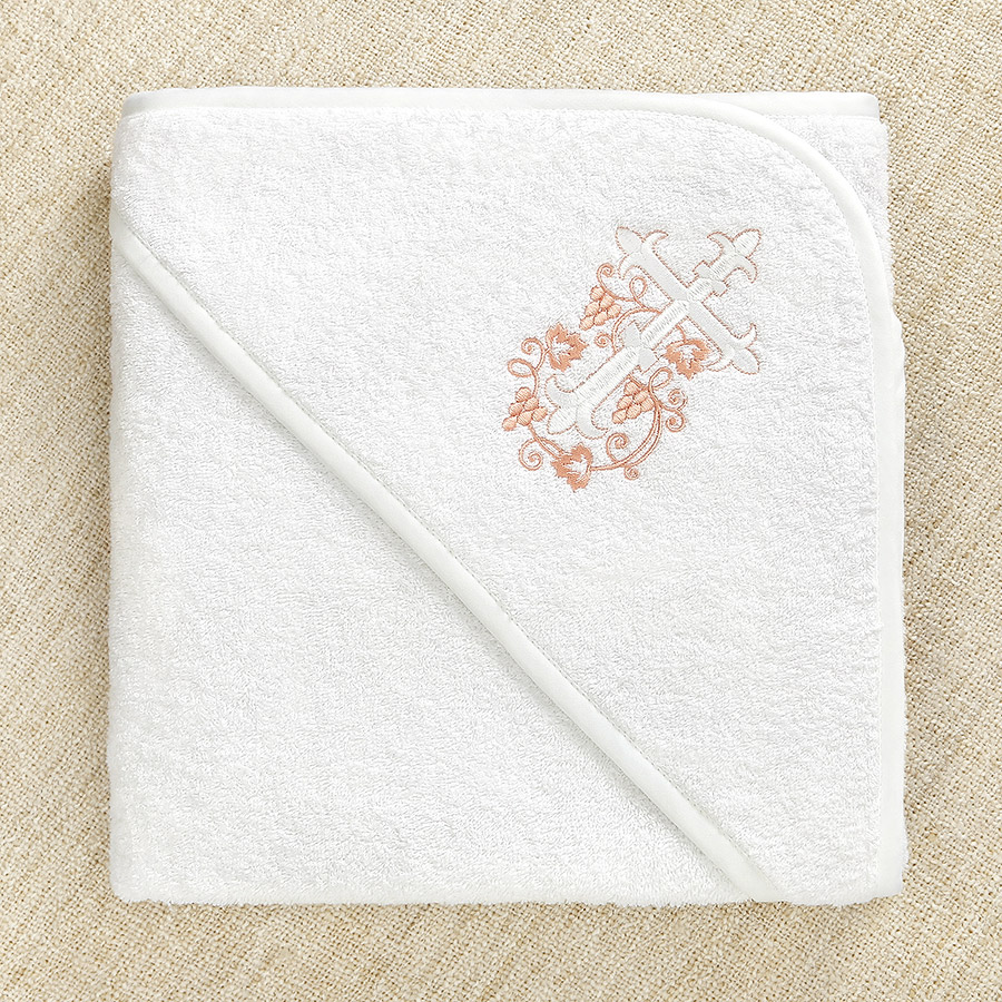 Махровое полотенце для крещения с уголком "Крестик с лозой" фото 2