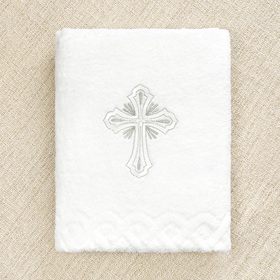 Фото товара "Махровое крестильное полотенце "Лучезарный крестик"" при наведении