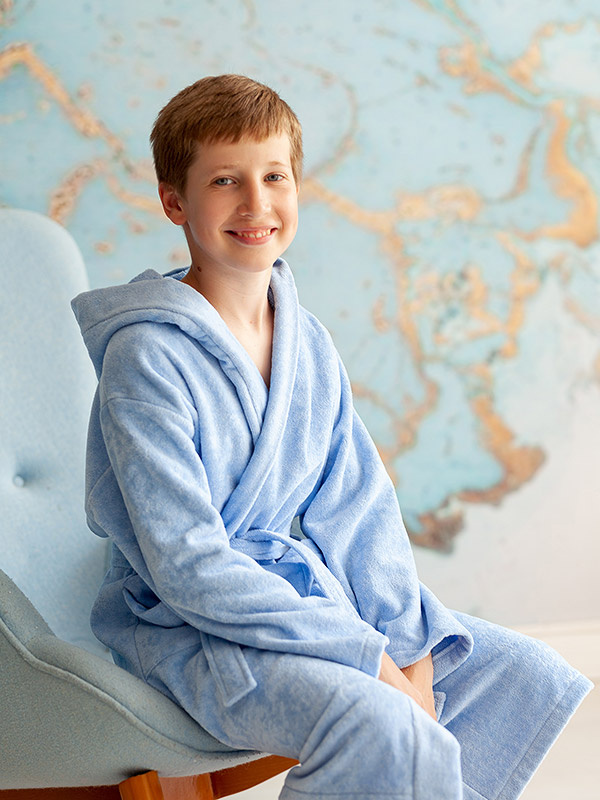 Детские халаты и накидки Детский махровый халат для мальчика, голубой