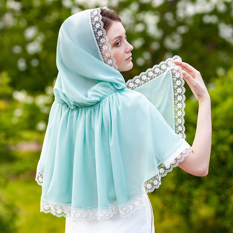 Мятный платок с капюшоном "Арина" женский фото 4