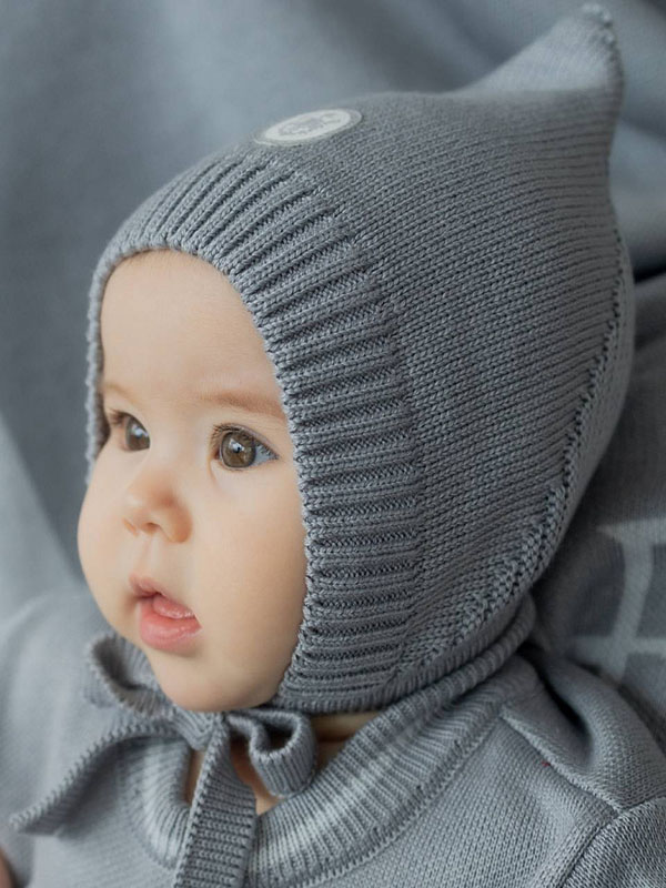 Вязаная шапочка "Гном", серая фото 1
