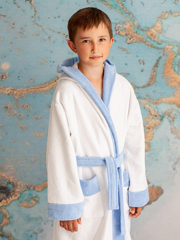Махровый халат для мальчика бело-лазурный фото 3