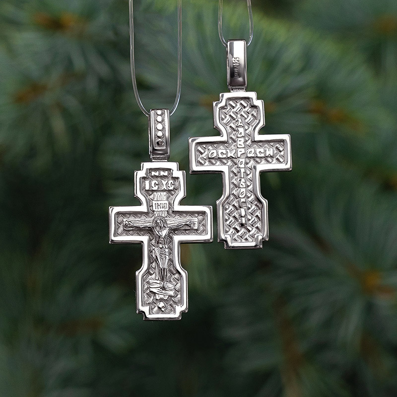 Серебряный крестик 14858АКВ, взрослый фото 3