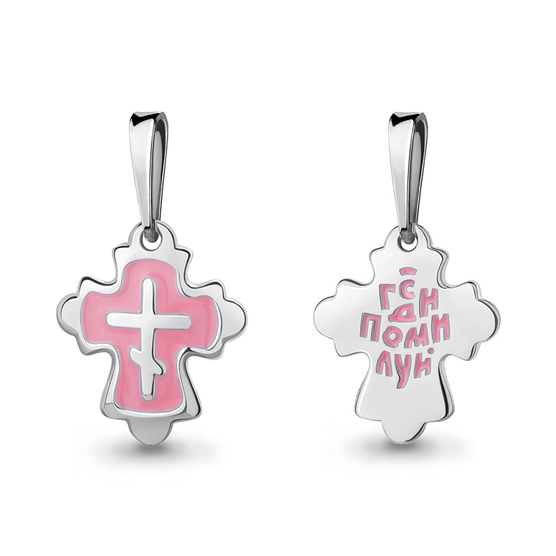 Серебряный крестик 14845АКВ розовая эмаль фото 1