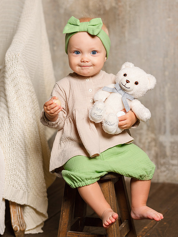 Костюмчик из муслина Дуэт салатовый-песочный для девочки фото 7