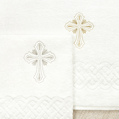 Махровое крестильное полотенце "Лучезарный крестик" - миниатюра фотографии товара в каталоге ЛиноБамбино