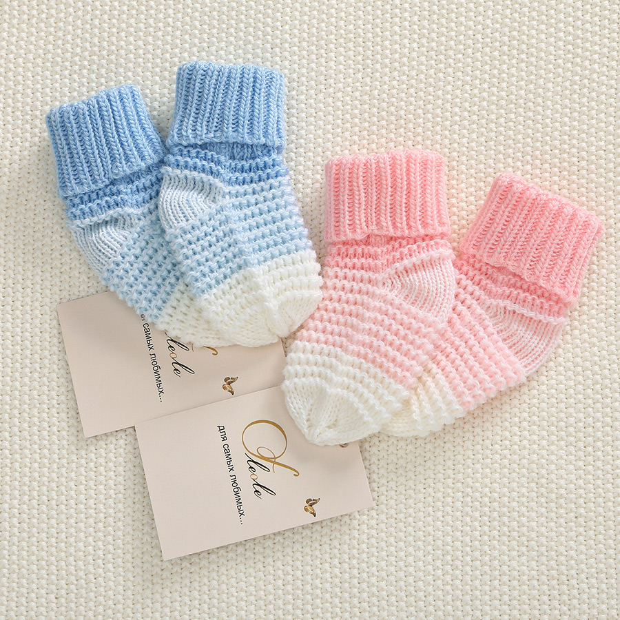 Вязаные носки-пинетки для новорожденных 2 пары
