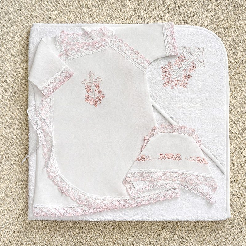 Крестильный набор для девочки "Розовая лоза" с полотенцем фото 7