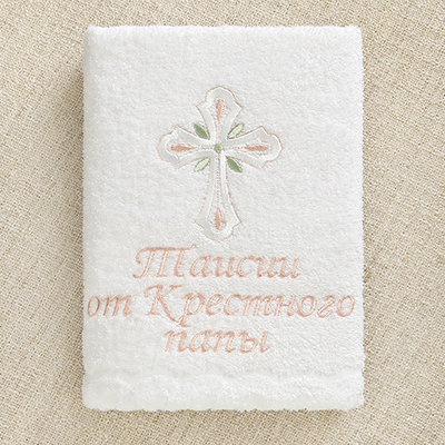 Фото товара "Махровое полотенце для крещения "Крест с листочками"" при наведении