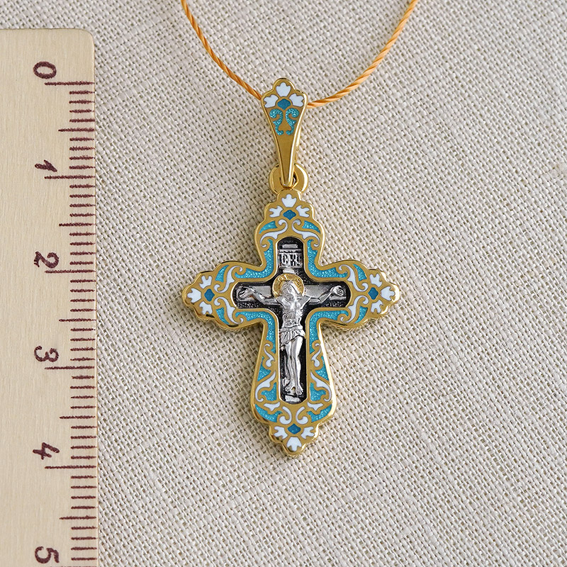 Позолоченный крестик КРЭ18 голубая эмаль фото 5