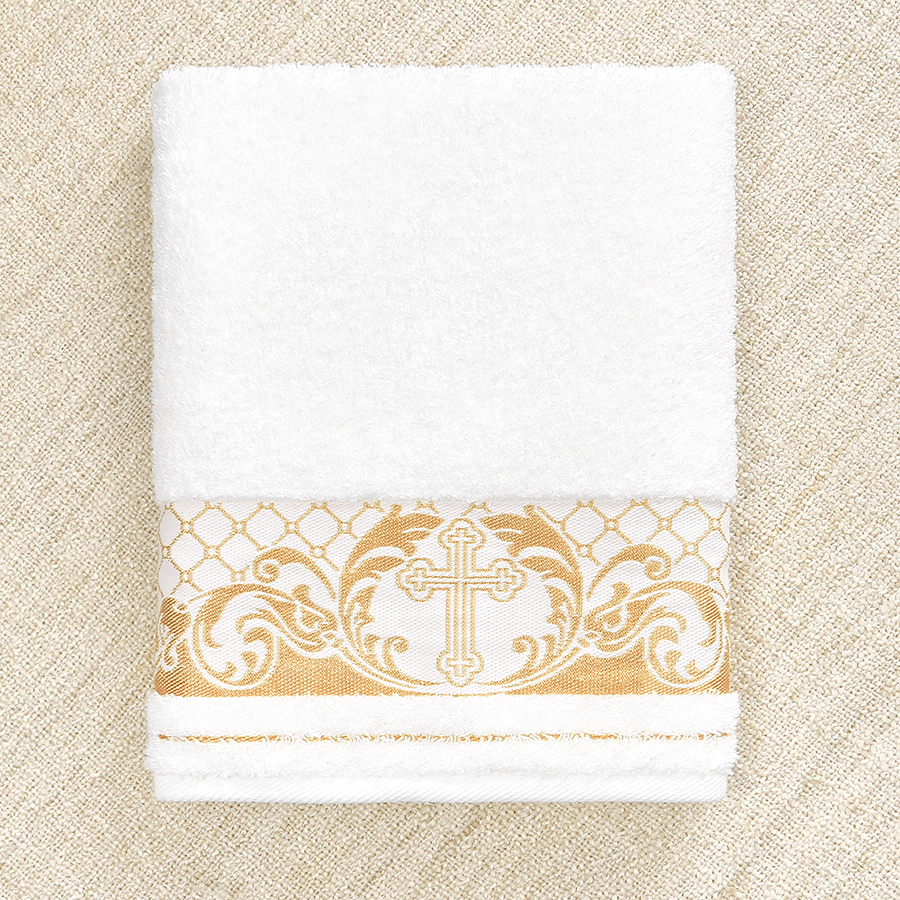 Махровое полотенце для крещения с золотым бордюром фото 3