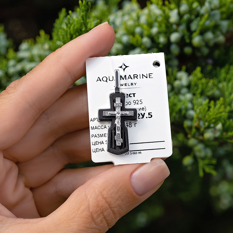 Серебряный крестик 14842АКВ, взрослый фото 5