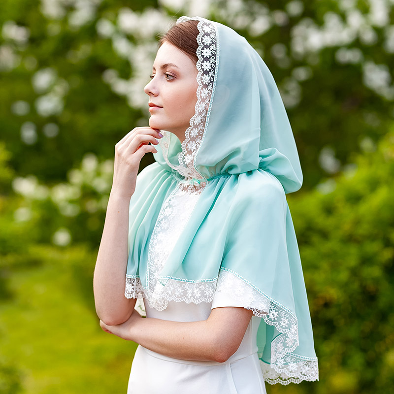 Мятный платок с капюшоном "Арина" женский фото 2