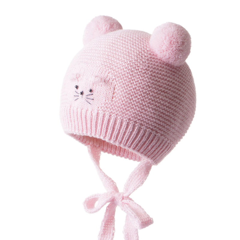 Вязаная шапочка "Мышонок" розовая фото 3