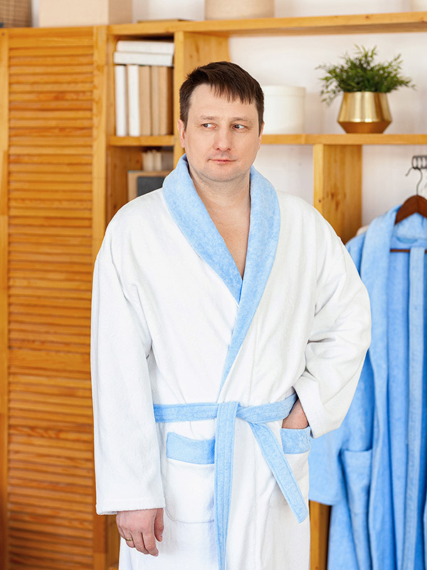 Махровый халат для папы бело-лазурный фото 3