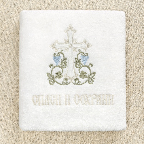 Классическое крестильное полотенце "Процветший крест" - миниатюра фотографии товара в каталоге ЛиноБамбино