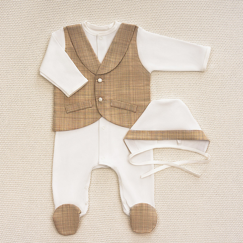 Костюмчик/комплект с уголком Денди карамельная клетка фото 1
