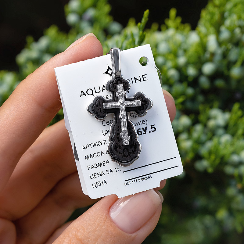 Серебряный крестик 14836АКВ, взрослый фото 2