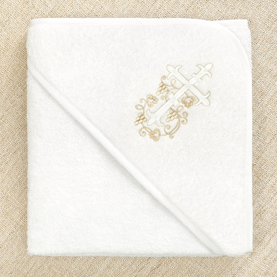 Махровое полотенце для крещения с уголком "Крестик с лозой" фото 4