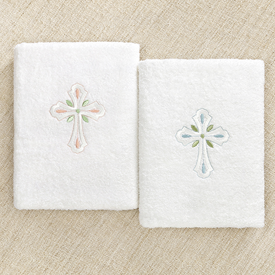 Махровое полотенце для крещения "Крест с листочками" - миниатюра фотографии товара в каталоге ЛиноБамбино