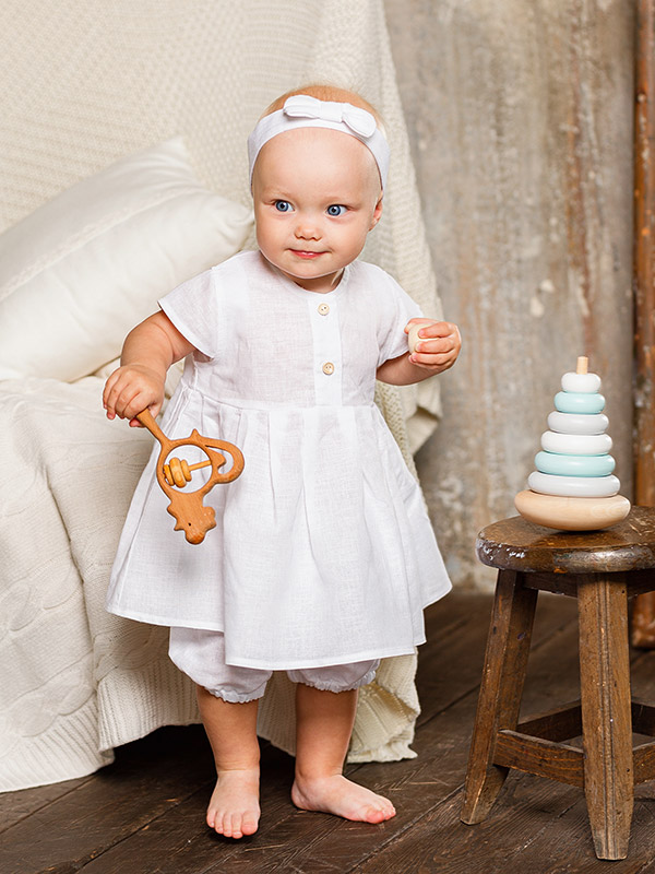 Льняное платье с шортами Милаша белое фото 2