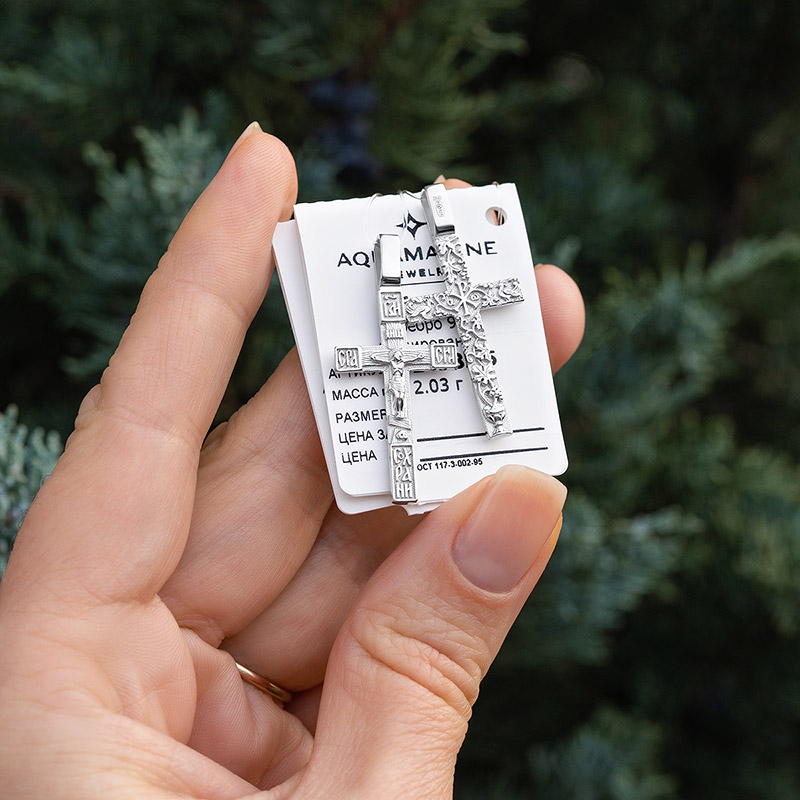 Серебряный крестик 14782АКВ, взрослый фото 3